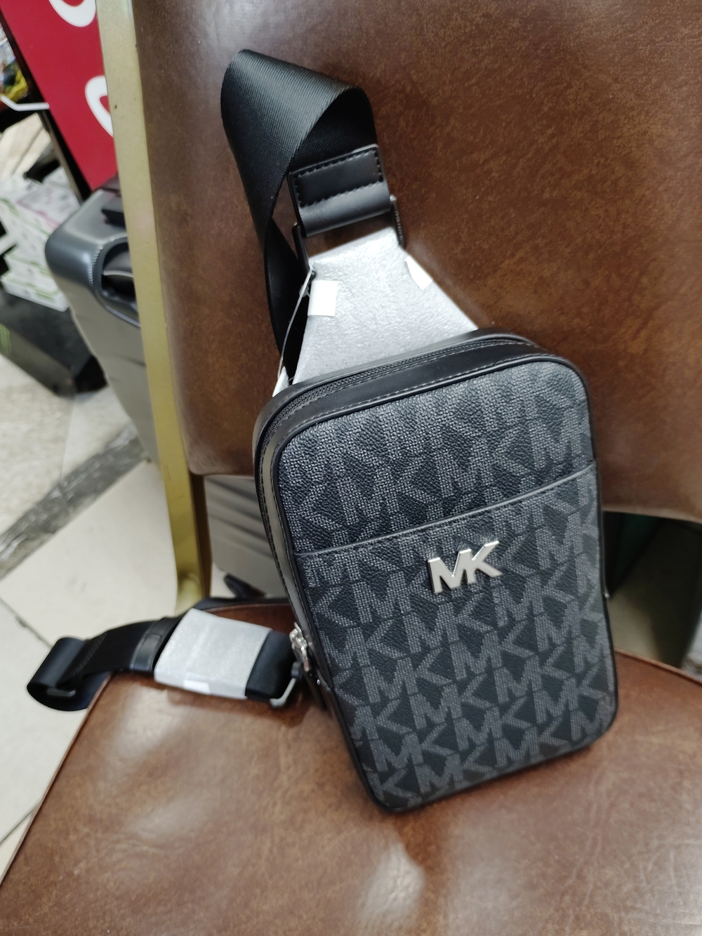 Michael Kors Men's Black MK Monogram Crossbody Sling Bag